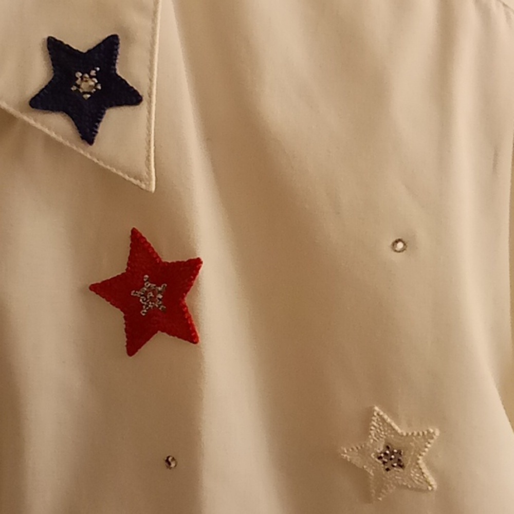 White Star Embellished Women Size PS Shirt HMBC X - Picture 9 of 13
